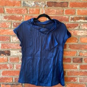Ann Taylor Navy Satin short sleeve blouse